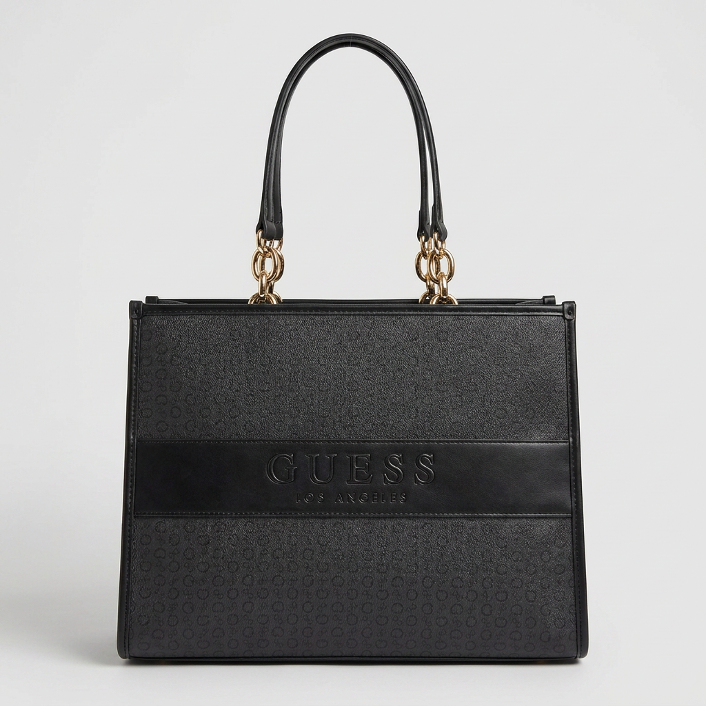 Bolso Guess Tote Negro Los Angeles con Asas y Detalles Dorados