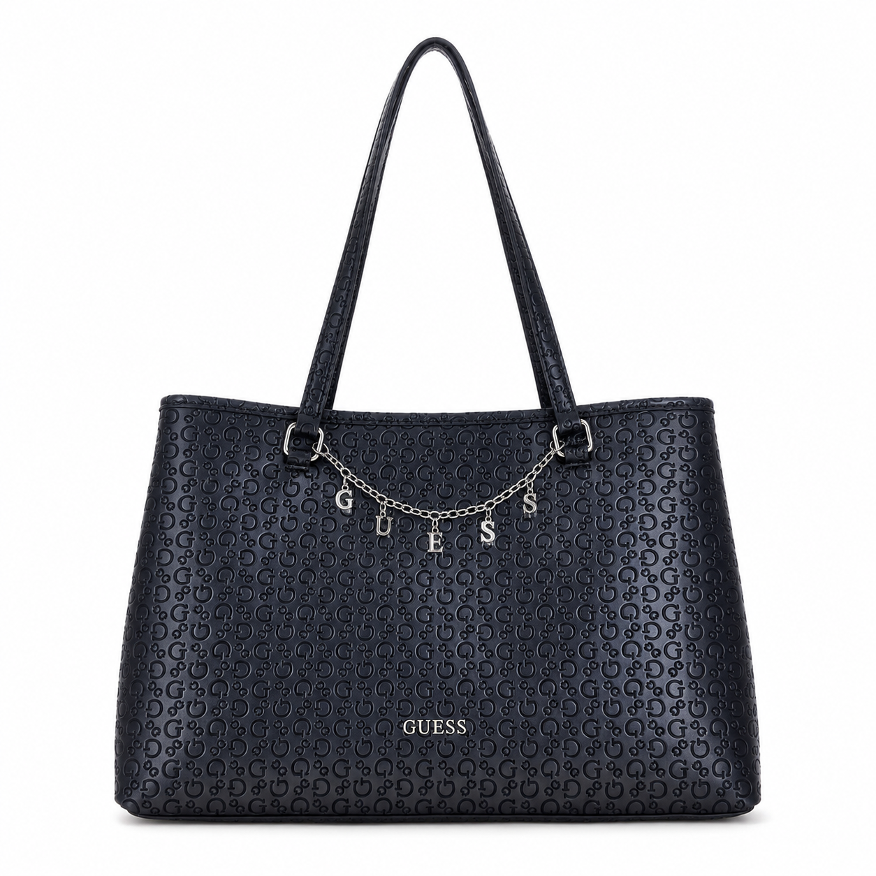 Bolso Guess Tote Negro Monograma con Dijes